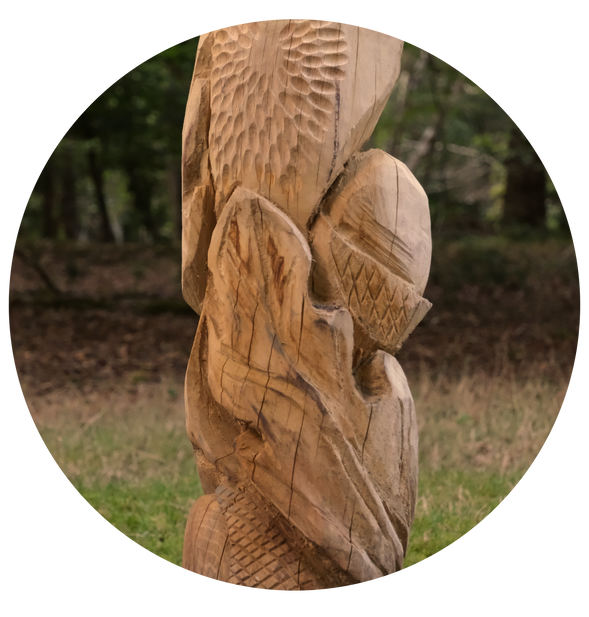 Sensory trail wooden sculpture of an oak leaf and acorn